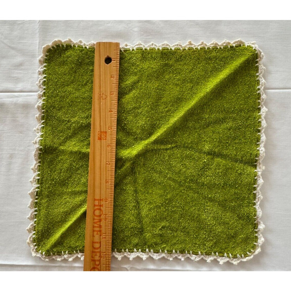VTG Sears Green Terry Embroidered Lace Bath Towel Wash Cloth Set Flower Basket - Picture 9 of 10
